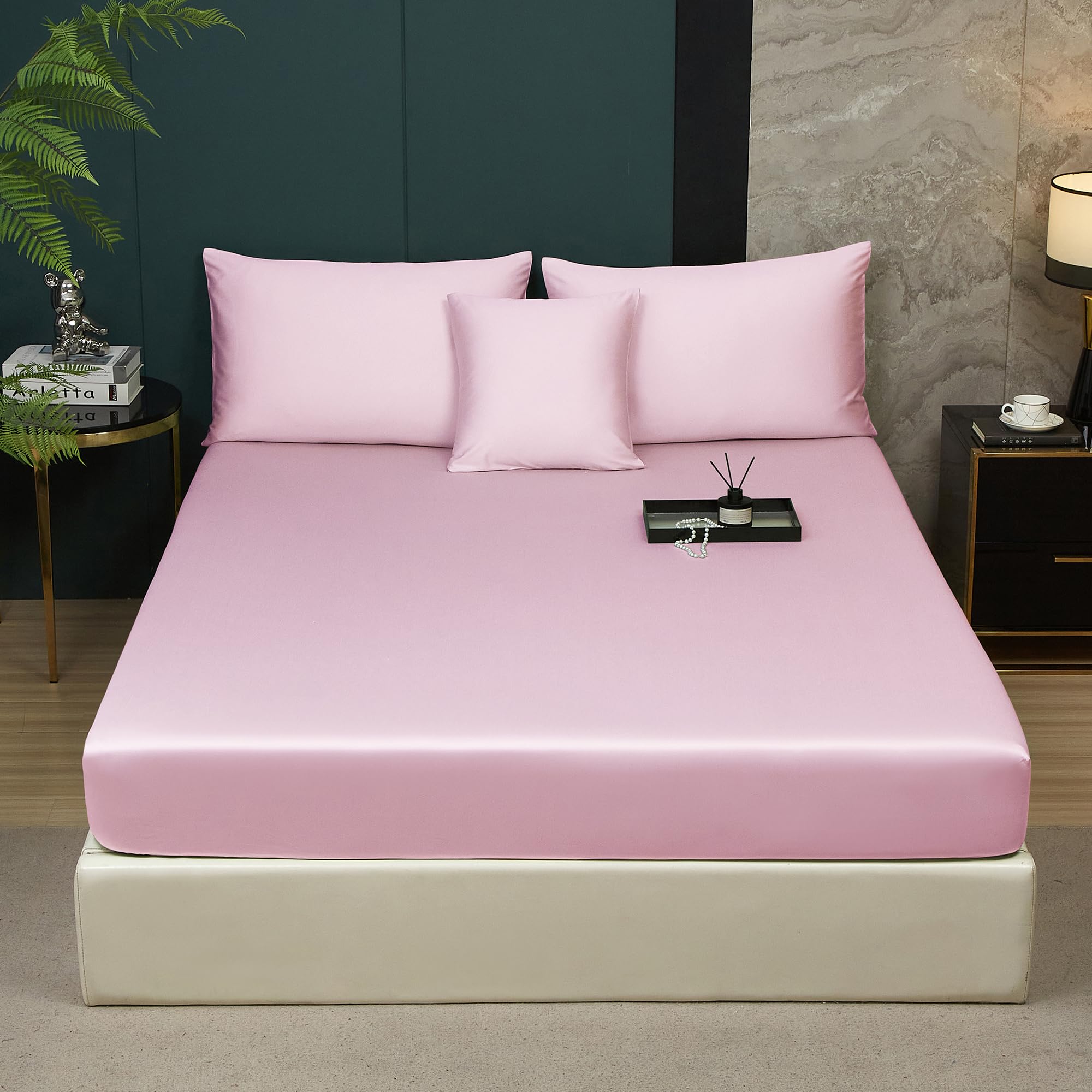 Luofanfei Bambus Lyocell Spannbettlaken 90x200cm Grün Salbeigrün Boxspringbett Frottee Topper Glänzend Bambusfaser Bettlaken Spannbetttuch 90 x 200 Uni Spannbetttücher für Hohe Matratze bis 25-30 cm