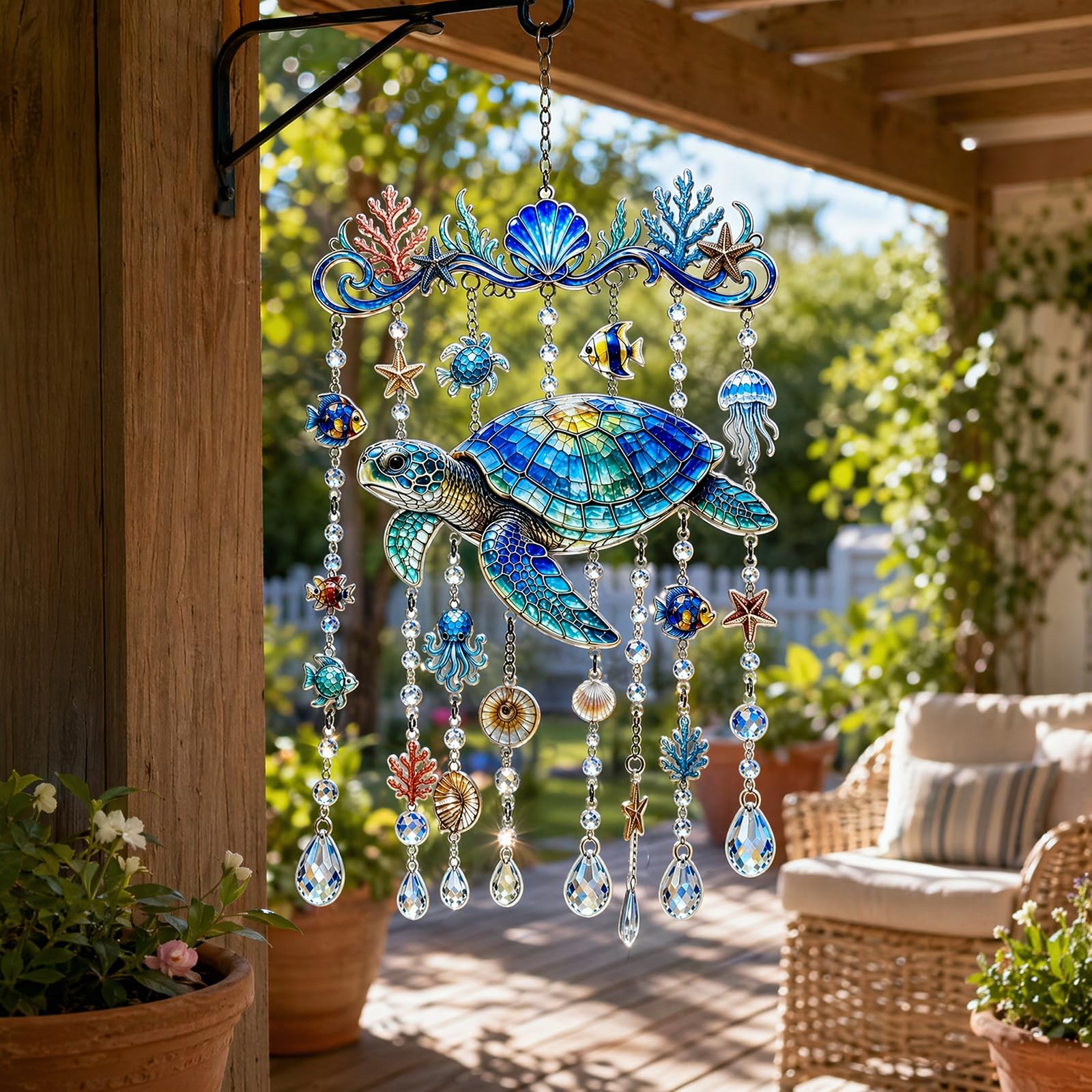 Style A Ocean Hanging Crystal Bead Wind Chime Whale Turtle Dolphin