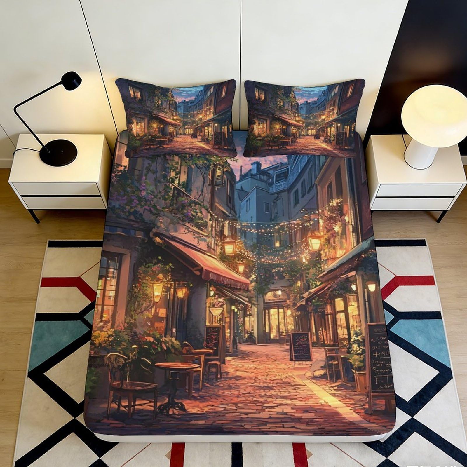 3D Printed Football Stadium Fitted Sheet Microfiber Deep Pocket Non-Slip Football Mattress Fitted Cover Washable Bedding 160x200x25cm