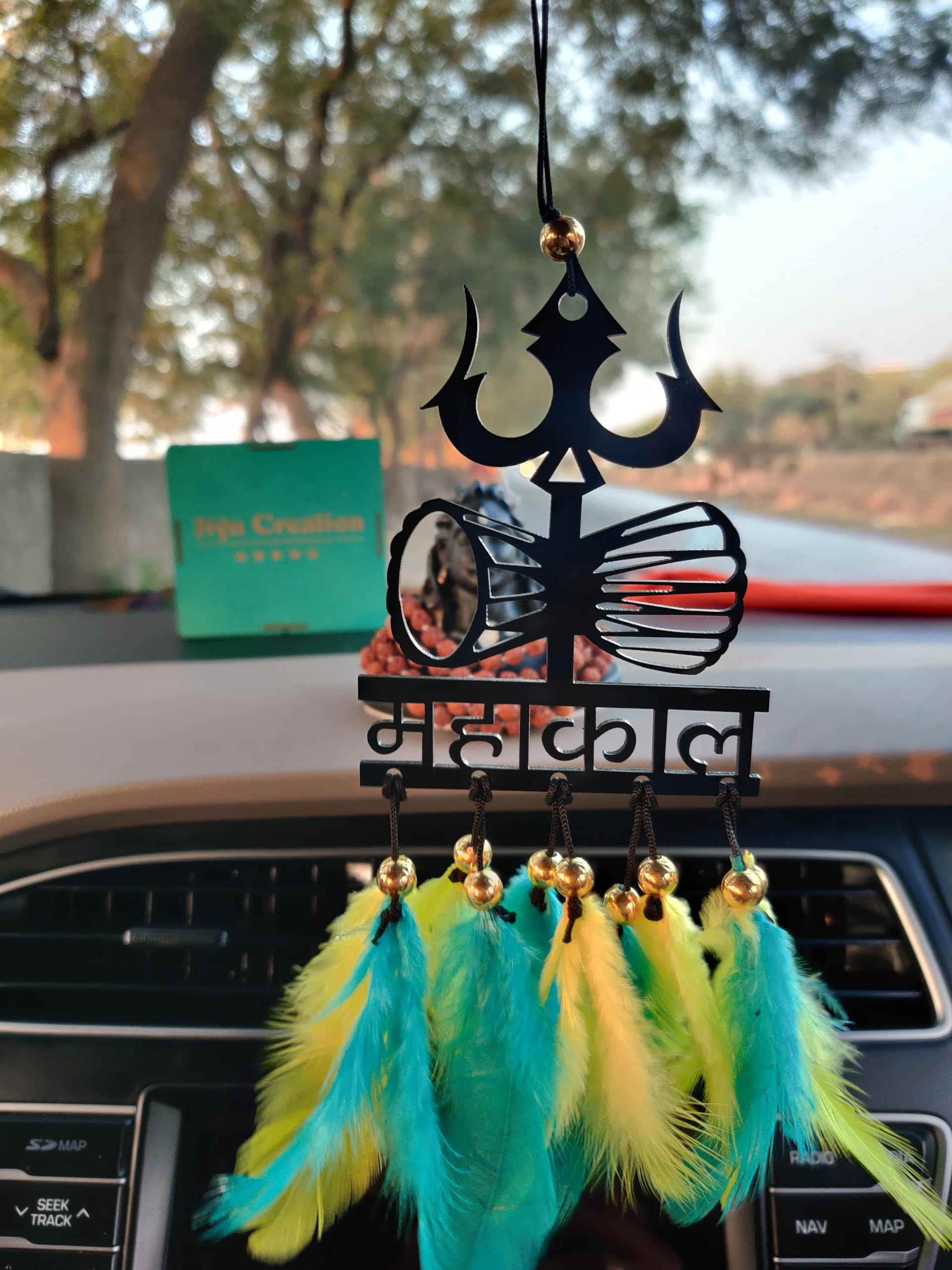 Jiyu Creation Car Hanging Ornament | Dream Catcher for Positive Energy | Rearview Mirror Charm | Temple Decor | Durable Acrylic with Original Feathers-image-21