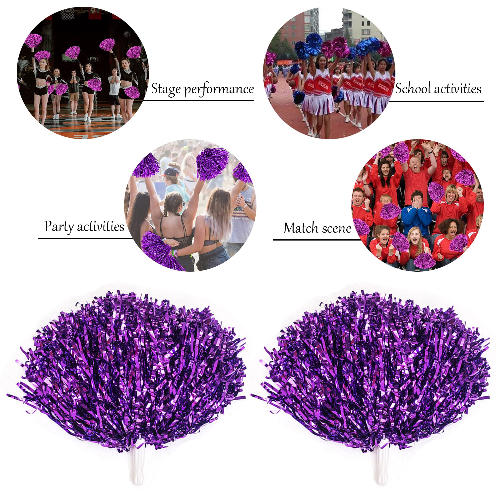 Cheer Leader Poms Bright Metallic Cheers Ball Squad Pompons Hand Flower Spirit Cheering Pom Sports Games Team 6 PCS