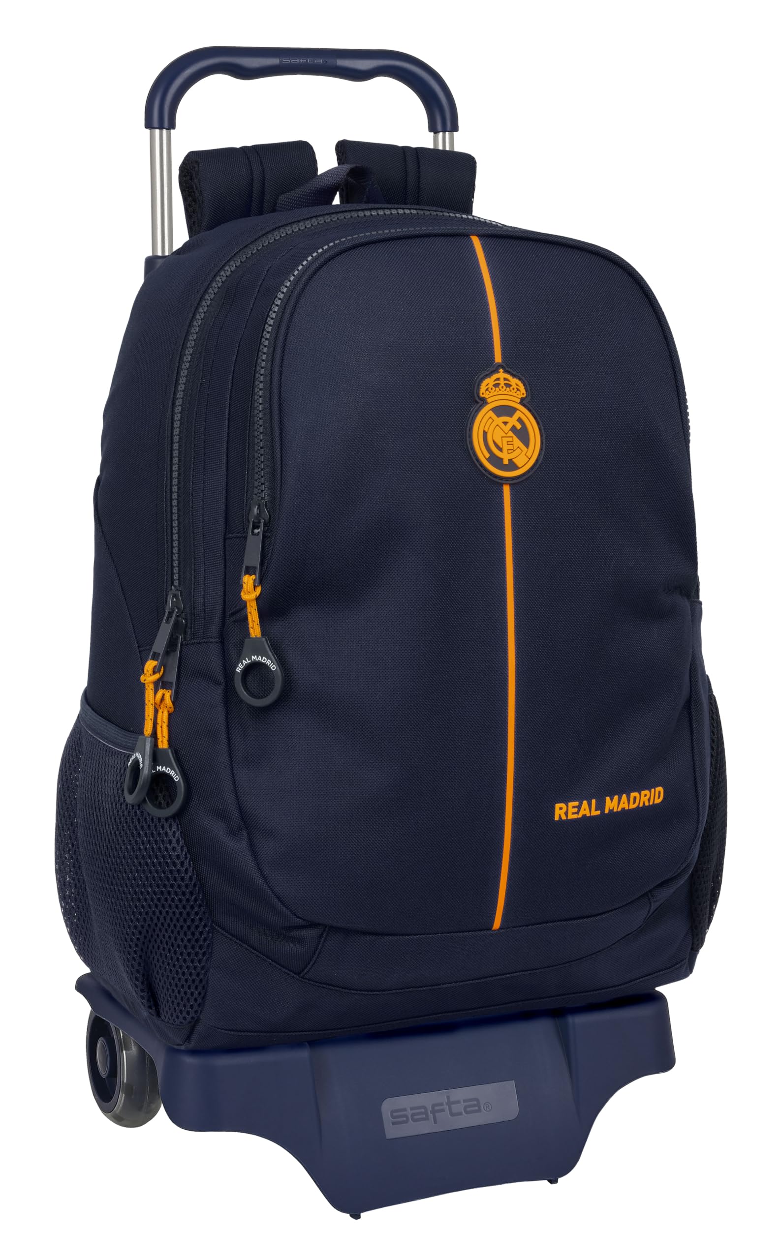 Safta REAL MADRID 2ª EQUIPACIÓN 24/25 - Mochila Escolar con Carro, Ideal para Niños de Diferentes Edades, Cómoda y Versátil, Calidad y Resistencia, 33x15x43 cm, Color Azul Marino