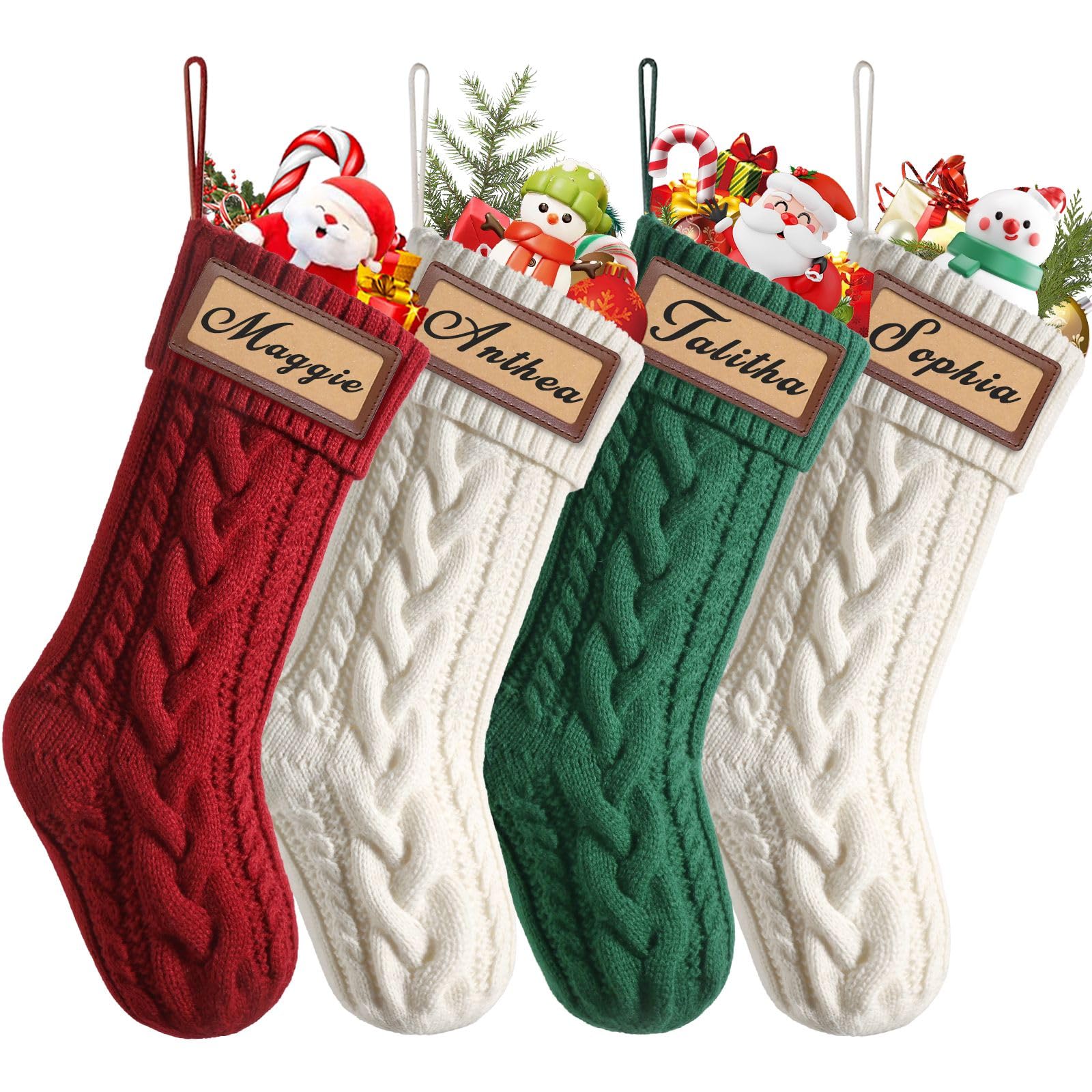 Duosheng & Elegant Calze Natalizie da Appendere 4 Pezzo Calza Befana Rosso Verde Calza di Natale Calze Camino Natale Set Decorazioni Natalizie
