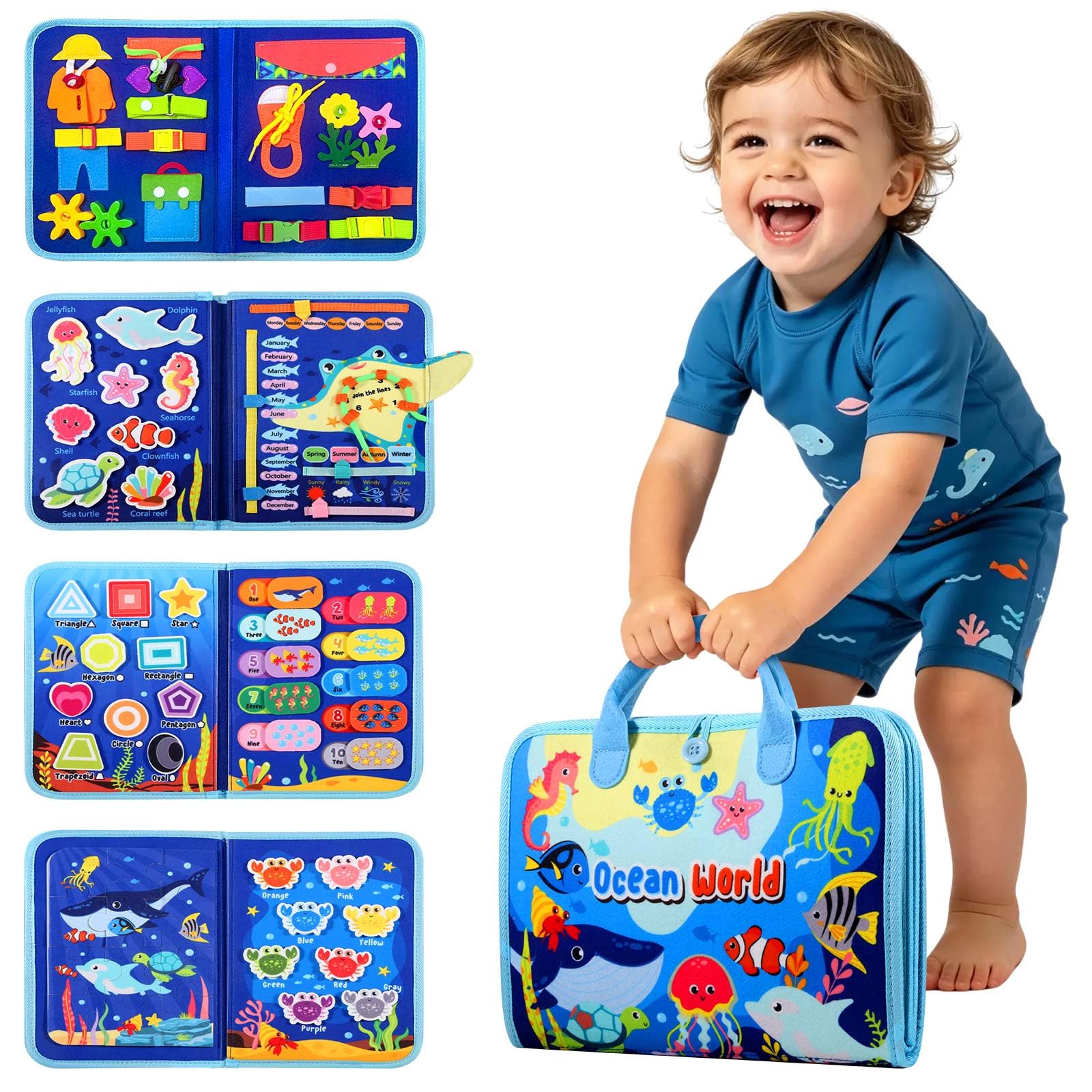 Busy Board Montessori Toys for 2 Year Old Boy Girl Birthday Gift Busy Book | Educational Learning Sensory Quiet Busy Book for Toddlers, Activity Book for Toddler, Ages 2-4 Travel Toys for Airplane Car