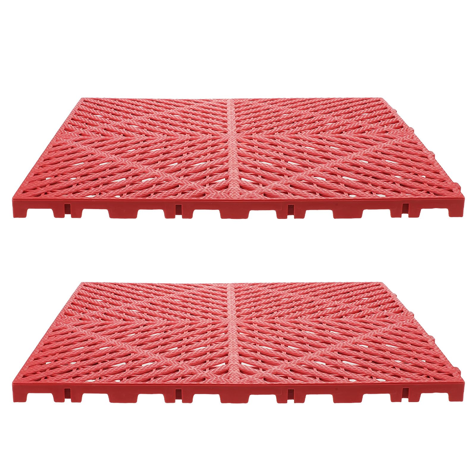 Heavy Duty Interlocking Garage Floor Grates, 2pcs Red Plastic Modular Drainage Tiles for Car Wash Bay and Workshop Flooring, Non-Slip Utility Mats Suitable for Wet Areas