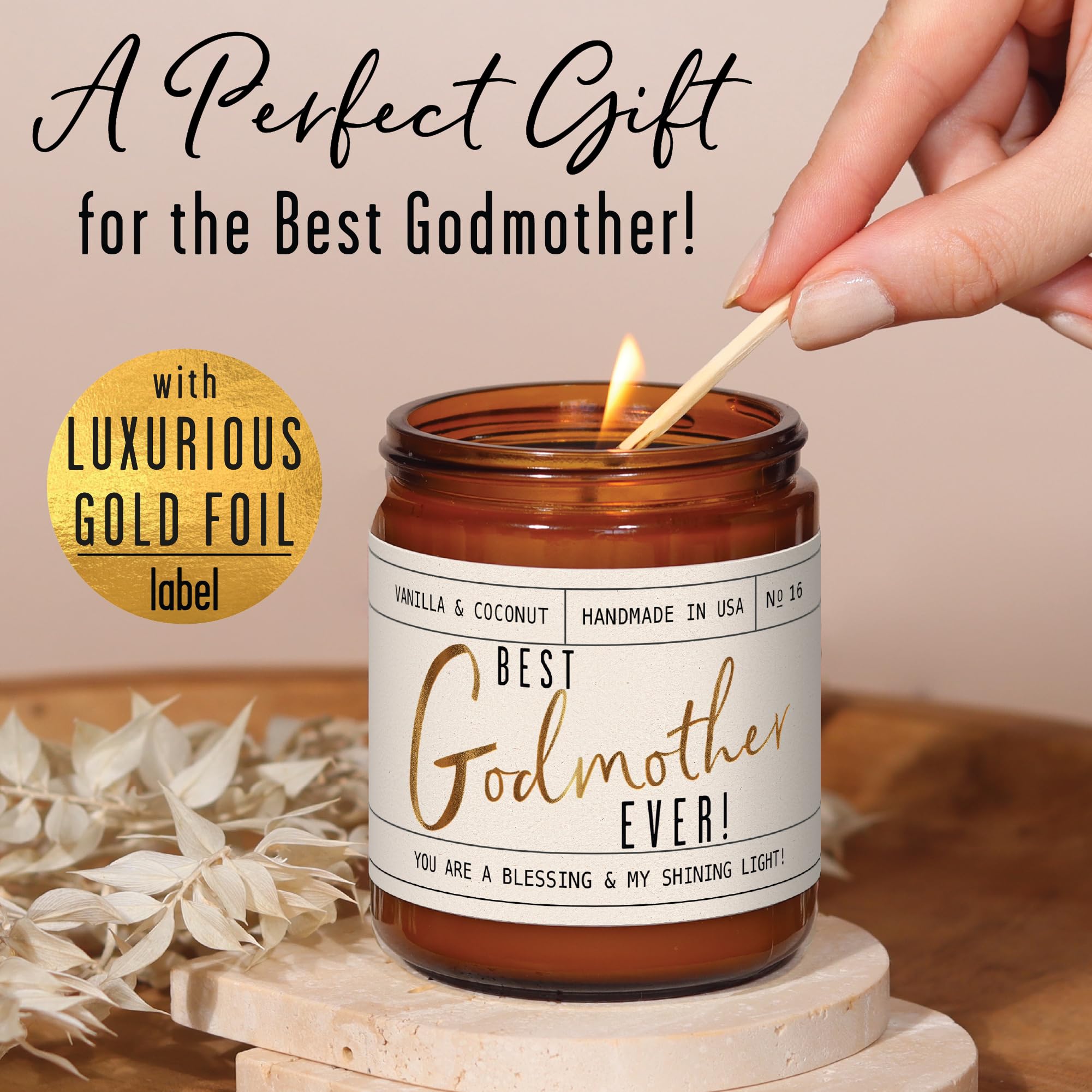 Godmother Gift - 'Best Godmother Ever!' Candle, w/Coconut & Vanilla - Godmother Gifts from Godchild I Godmother Proposal Gift I God Mother Gifts for Women I God Mom I 50Hr Burn, USA Made