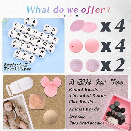 Miniatura 2 de Anourney Clip para chupete personalizado para niños y niñas, clip de silicona para cochecito con nombre, bonito y duradero, juguete para chupete y