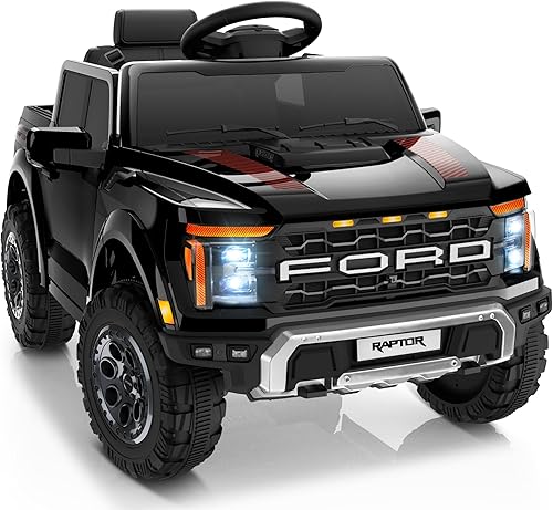 First Ride On Ford F-150 Raptor - Juguete de paseo para niños con licencia de 12 V, camión con control remoto para padres, auto eléctrico para niños
