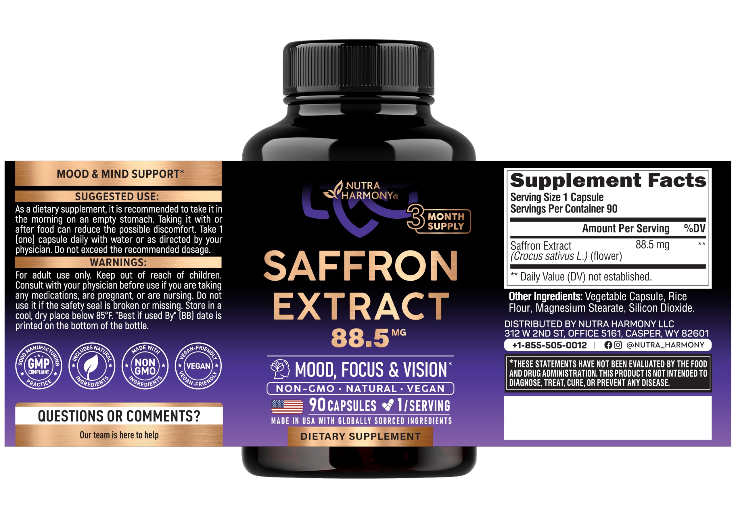 Saffron Supplements - Saffron Extract 88.5mg - Mood & Vision - 90 Capsules — Amazon image 2