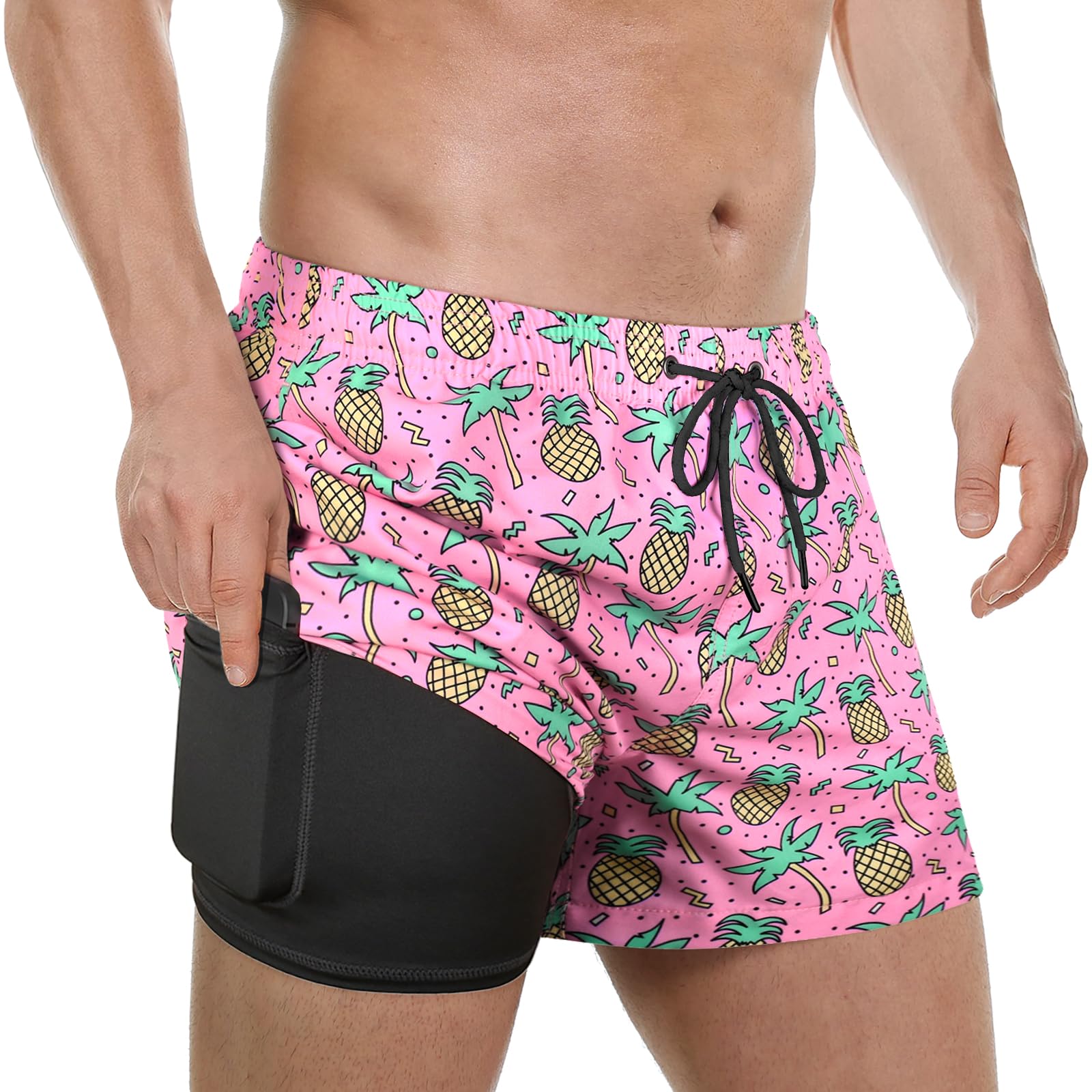 JOCKLAND Mens Swim Trunks with Compression Liner and Pocket Stretch Beach Shorts Quick Dry Board Shorts