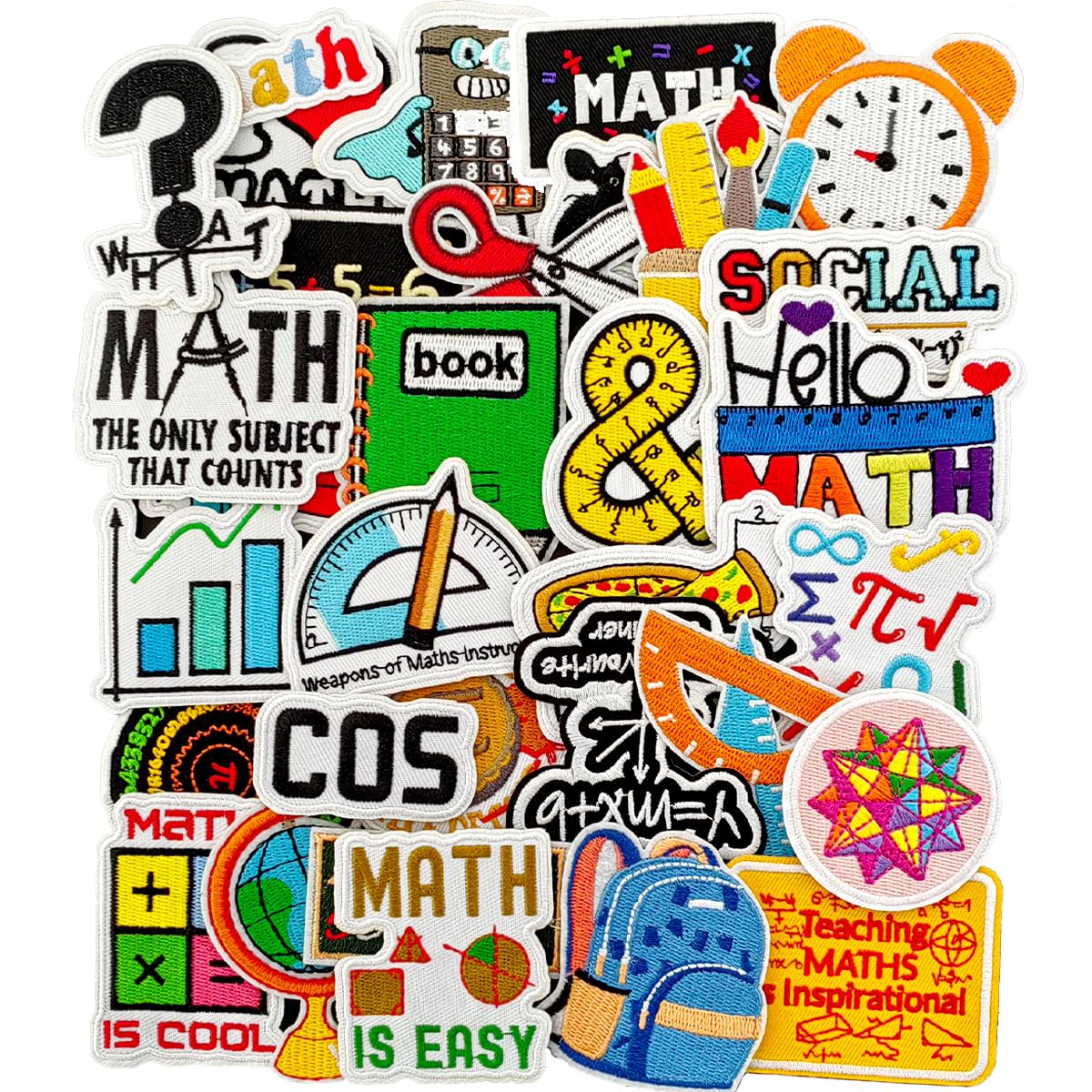 EMORBALS 32 Pcs Teacher Iron on Patches, Embroidered Math Patch, Iron on/Sew on School Patch for Clothes, Hats, Jacket, Jeans