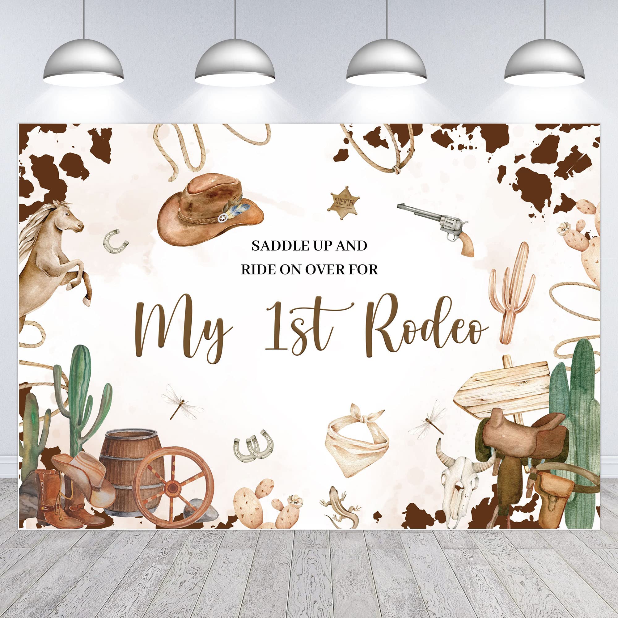 Hilioens 5×3ft My 1st Rodeo Backdrop Western Cowboy First Birthday Background for Girl Wild West Cactus Mexican Cowboy Party Decorations Banner