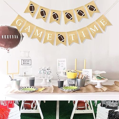 Miniatura 7 de 2 unidades de arpillera para juegos de fútbol, guirnalda de banderines de fútbol, pancarta temática de fiesta de fútbol rústico, decoración de