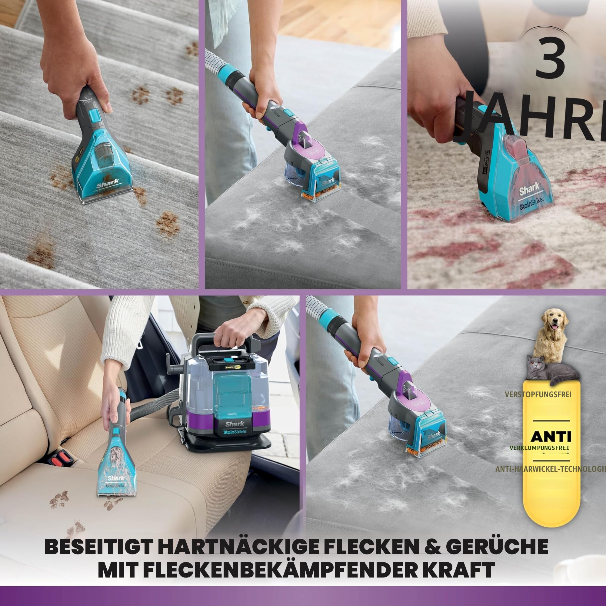 Shark StainStriker HairPro Haustierfleckenreiniger, 450 W starke Saugkraft, Anti-Verstopfungs-Haarentferner, entfernt hartnäckige Flecken und Gerüche, leicht und