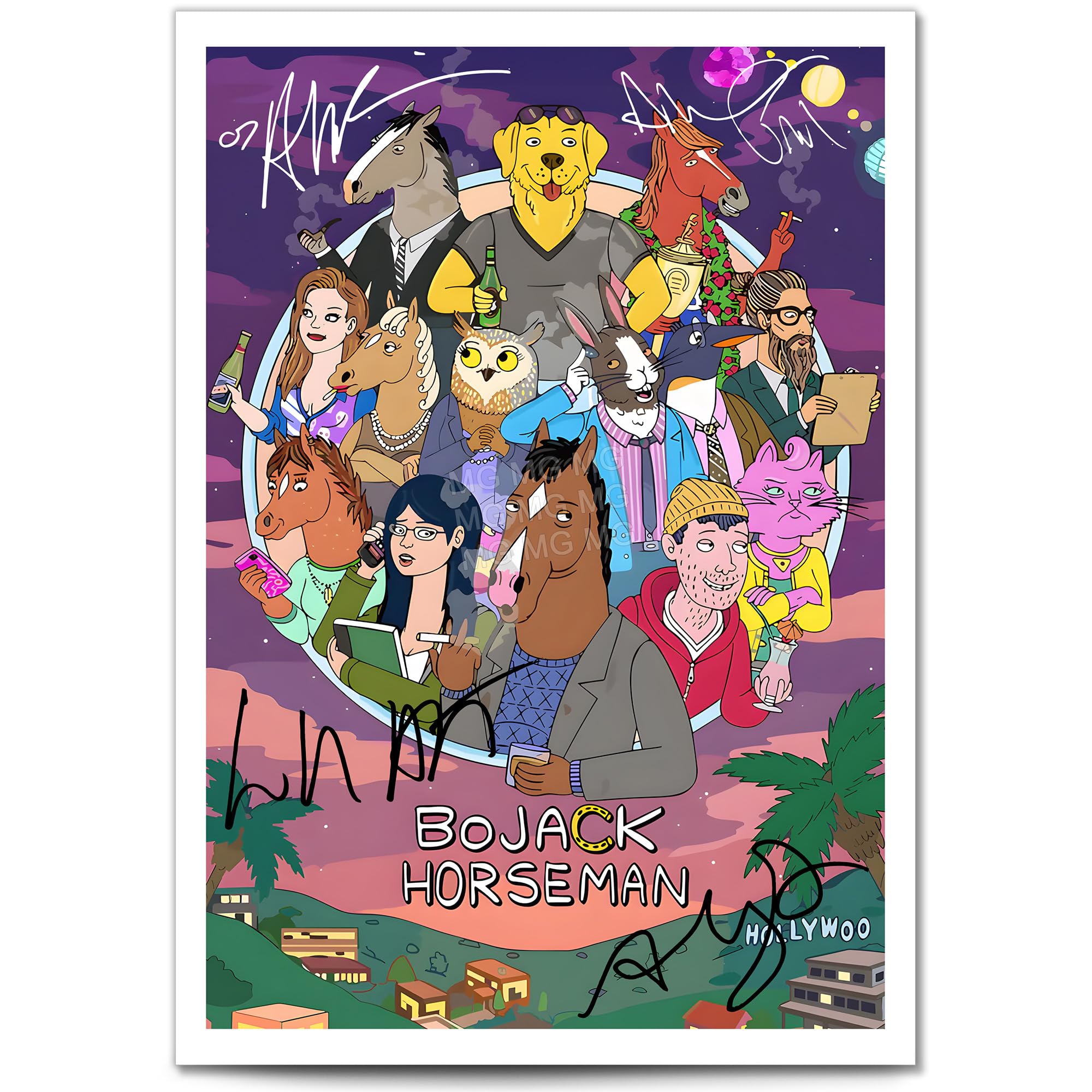 Mounted Gifts Trading A4 Poster Only Bojack Horseman Cast Signed A4 Poster Photo Print Framed Autograph Gift Tv Show Will Arnett Alison Brie (A4 Poster Only)