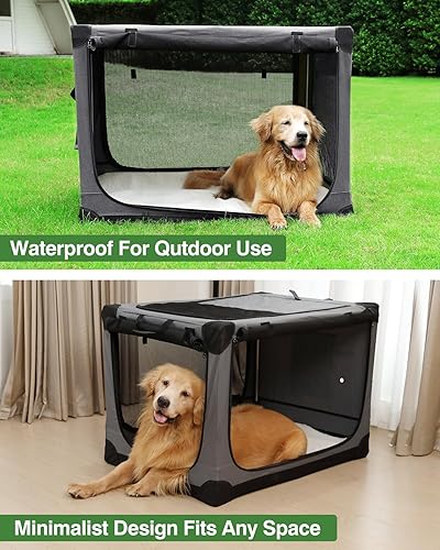 Miniatura 4 de Jaula de viaje plegable de 42 pulgadas para perros medianos y grandes, jaula portátil para perros de 4 puertas, plegable, suave, con ventanas de