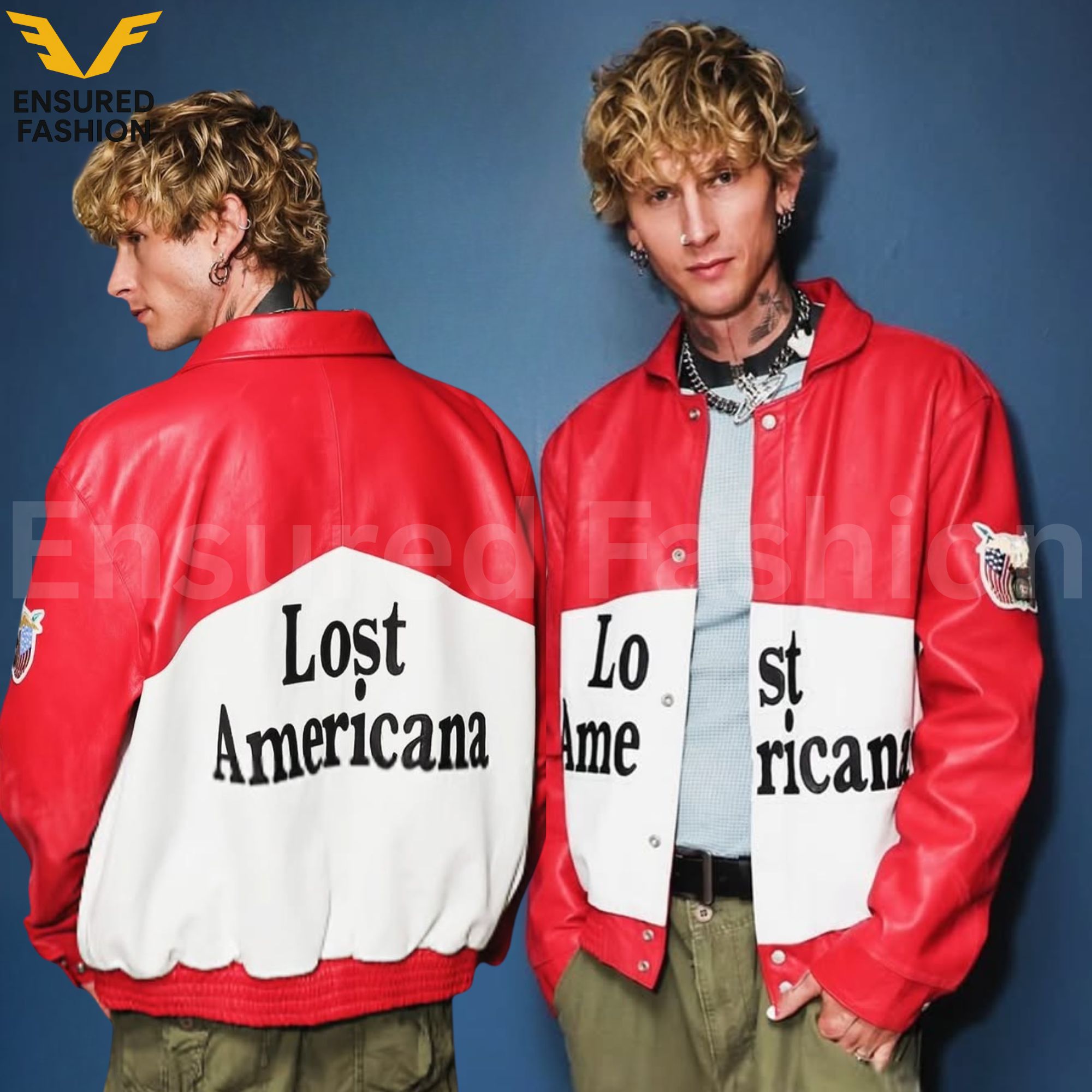 Machine MGK Gun Kelly Red Real Leather Bomber Jacket - Lost 