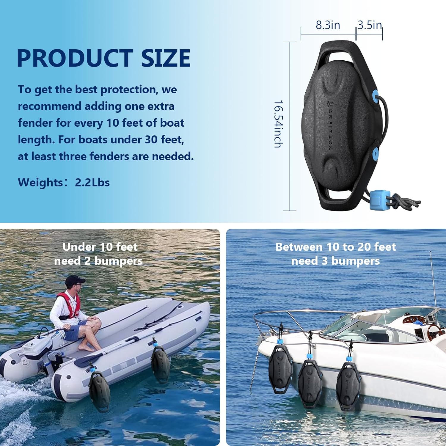 Dreizack Boat Fenders, Boat Bumpers for Docking, Marine Pontoon Boat Fender Bumper for Docks