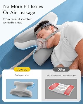 CPAP Pillow for Larger-Framed Men, Ergonomic Memory Foam Bed Pillow to Reduce Air Leaks, Facial Pressure, Height Adjustable for Side Back Stomach Sleepers, 23.6x15.74x5.11/5.9 | Joynox Neck Pillow to Reduce Air Leaks, Facial Pressure, for Side Back Stomach Sleepers