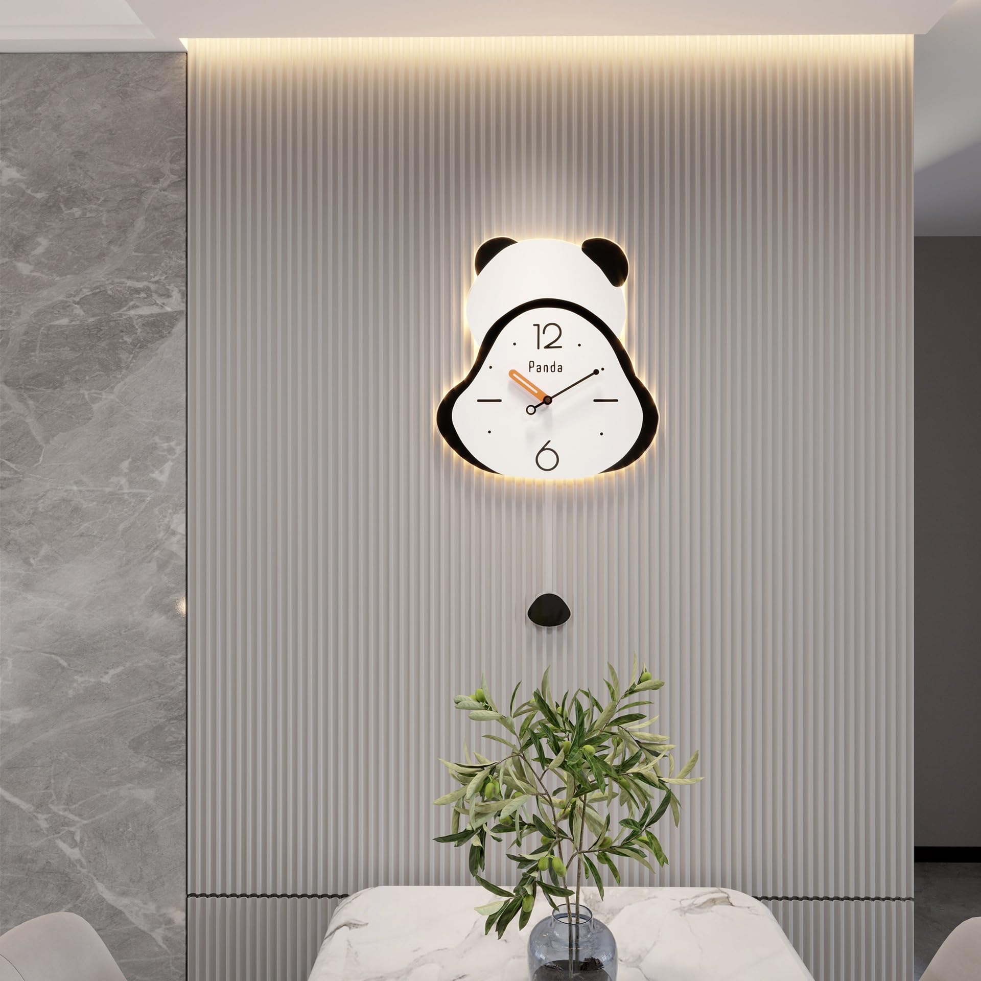 KLerDH Wall Clocks, Panda Shaped Wall Clock with LED Light, Modern Silent Quartz Swing Hanging