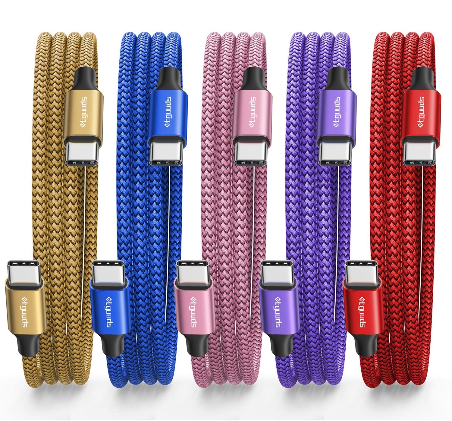 etguuds Color USB C to USB C Cable 6ft, 5 Pack 60W Fast Charging Type C to Type C Charger Cable for Samsung Galaxy S23 S22 S21 S20 Ultra 5G, Z Fold Flip 5 4 3, Note 20, Pixel 7 6 Pro, USB C Laptop