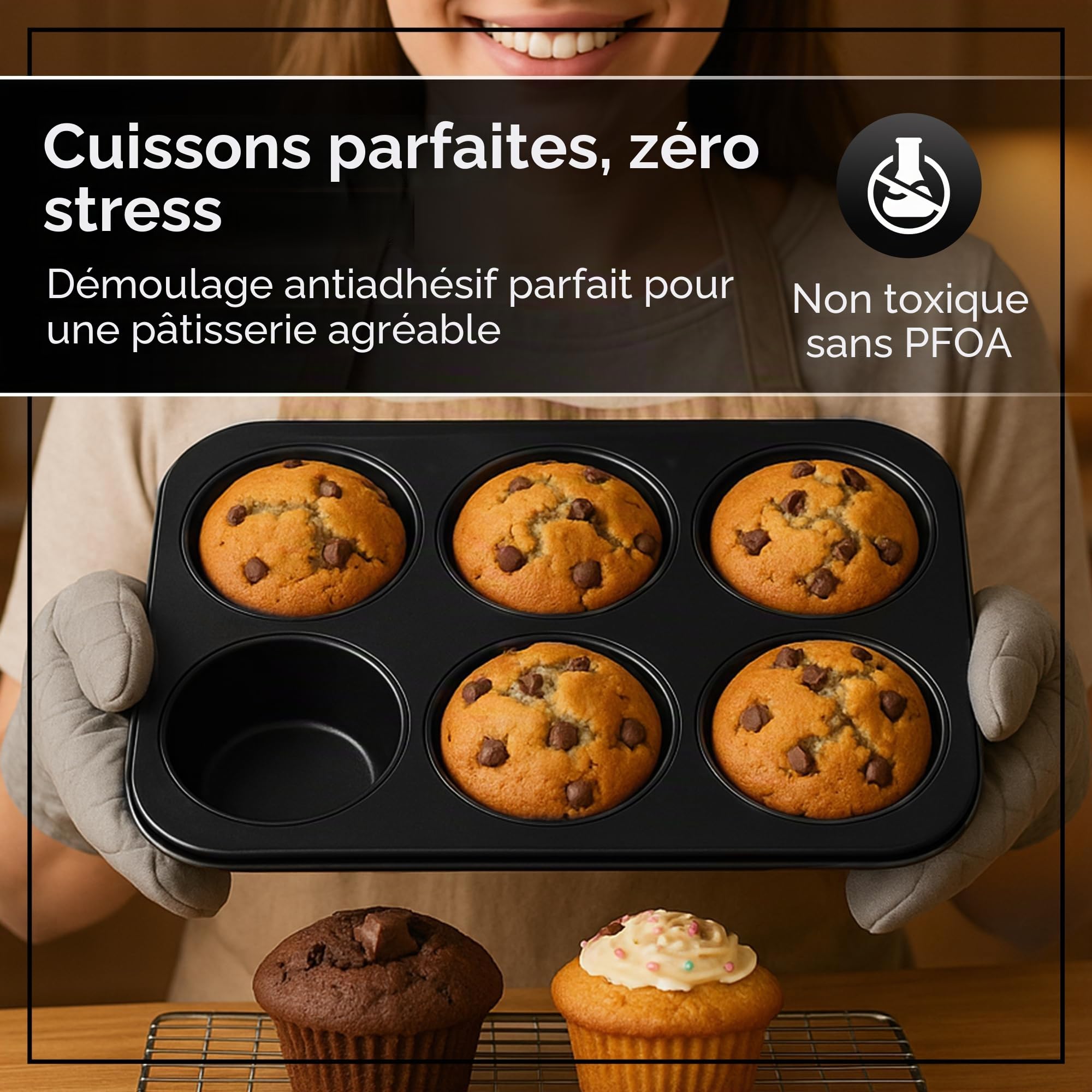 Wrenbury Lot de 2 moules à muffins géants - Anti-adhésifs - Sans PTFE - Passe au four à 230 °C