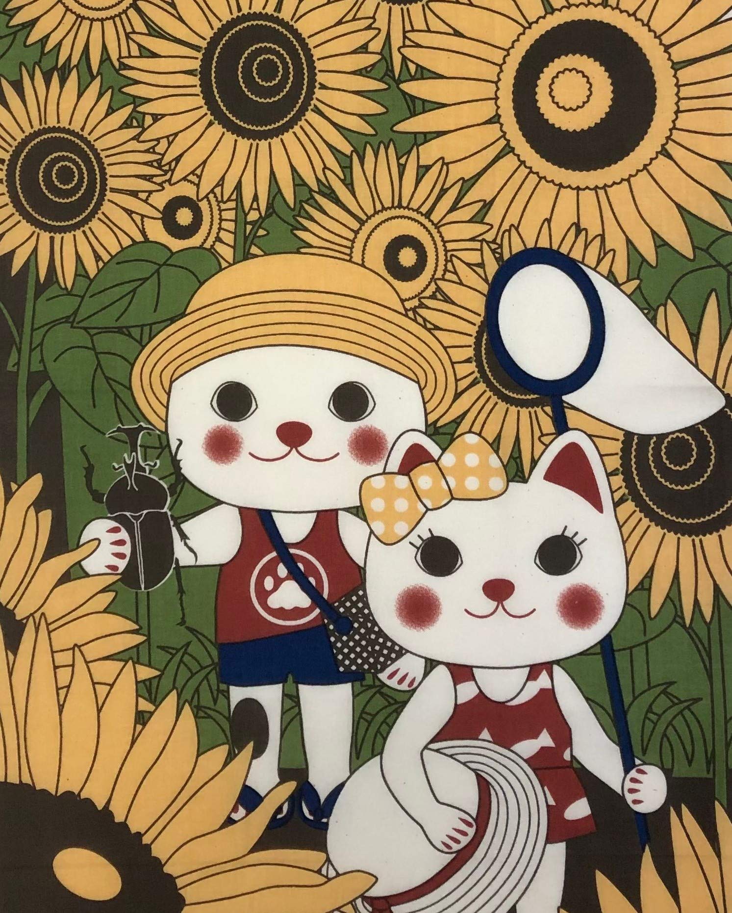 Amazon｜ヤギセイ 手ぬぐい 「夏休み」 福招き猫 捺染てぬぐい