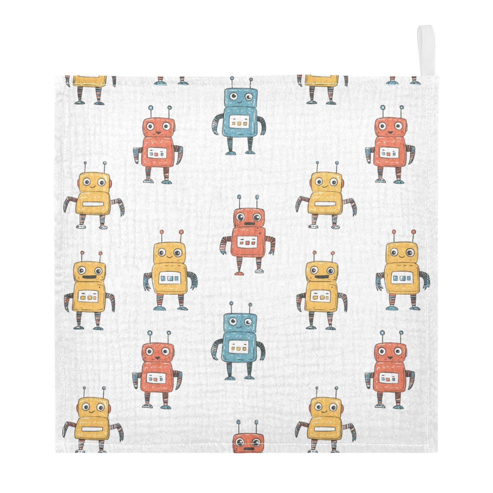 vvfelixl Baby Muslin Washcloths Cute Robot Baby Burp Cloths Cotton Babys Face Towel for Newborn Infants Boys Girls Soft and Absorbent 11.8 X 11.8 in, 3 Pack