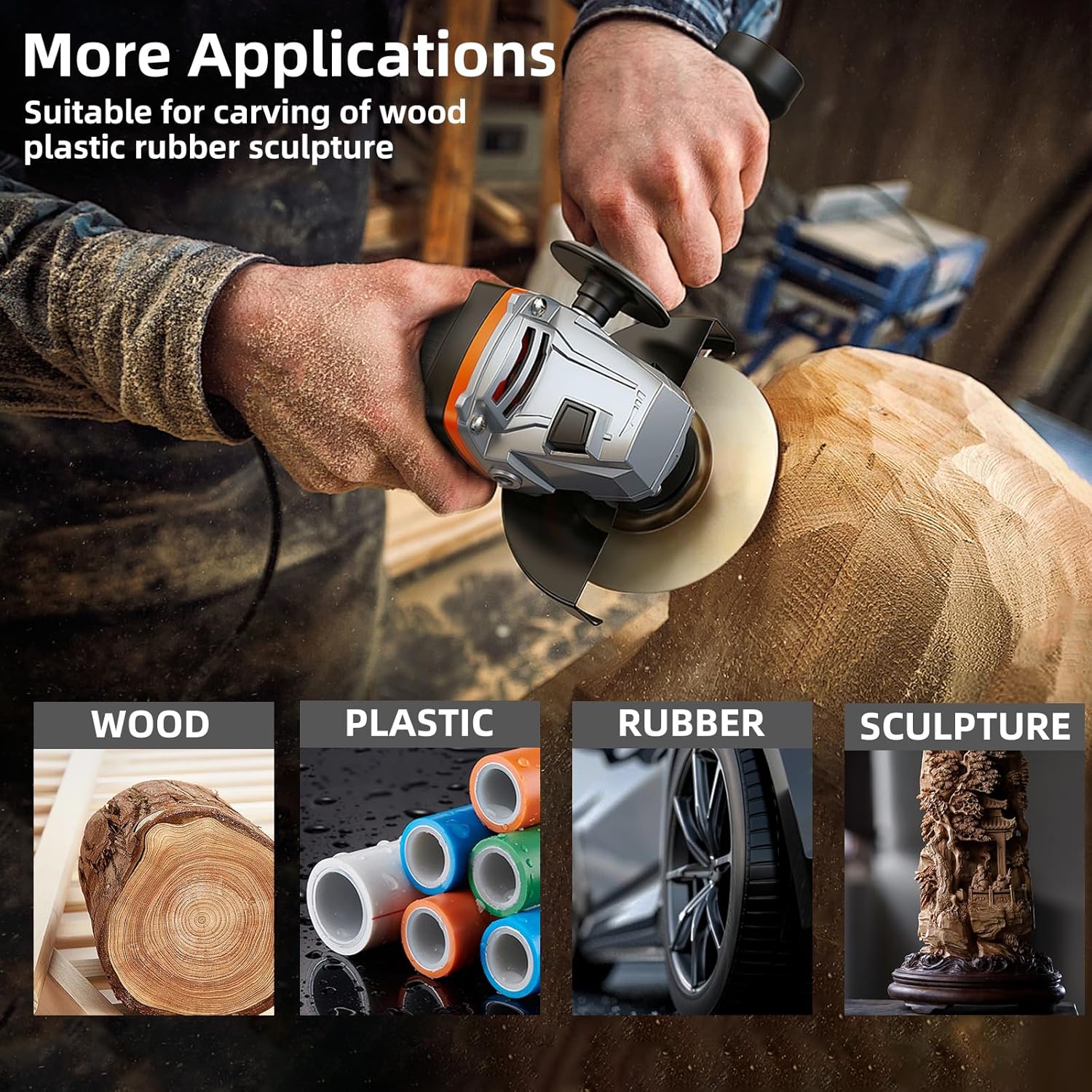 Angle Grinder Wood Disc Set,Five Pcs Wood Carve Kit, 4" or 4" 1/2 with 5/8" Arbor for Angle Grinder, Wood Shaping Wheel, Stump Grinding Tools for Cutting,Grinding,Carving (5 PCS Carving Disc Set)