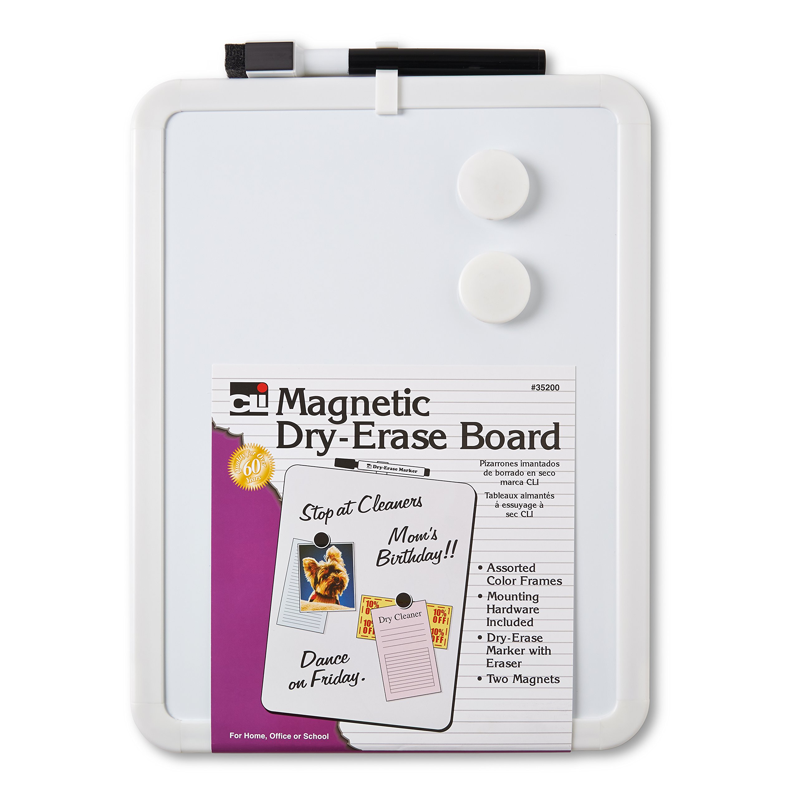 Magnetic Dry Erase Boards, 8.5" x 11" White Surface, Assorted Frames, Pack of 4