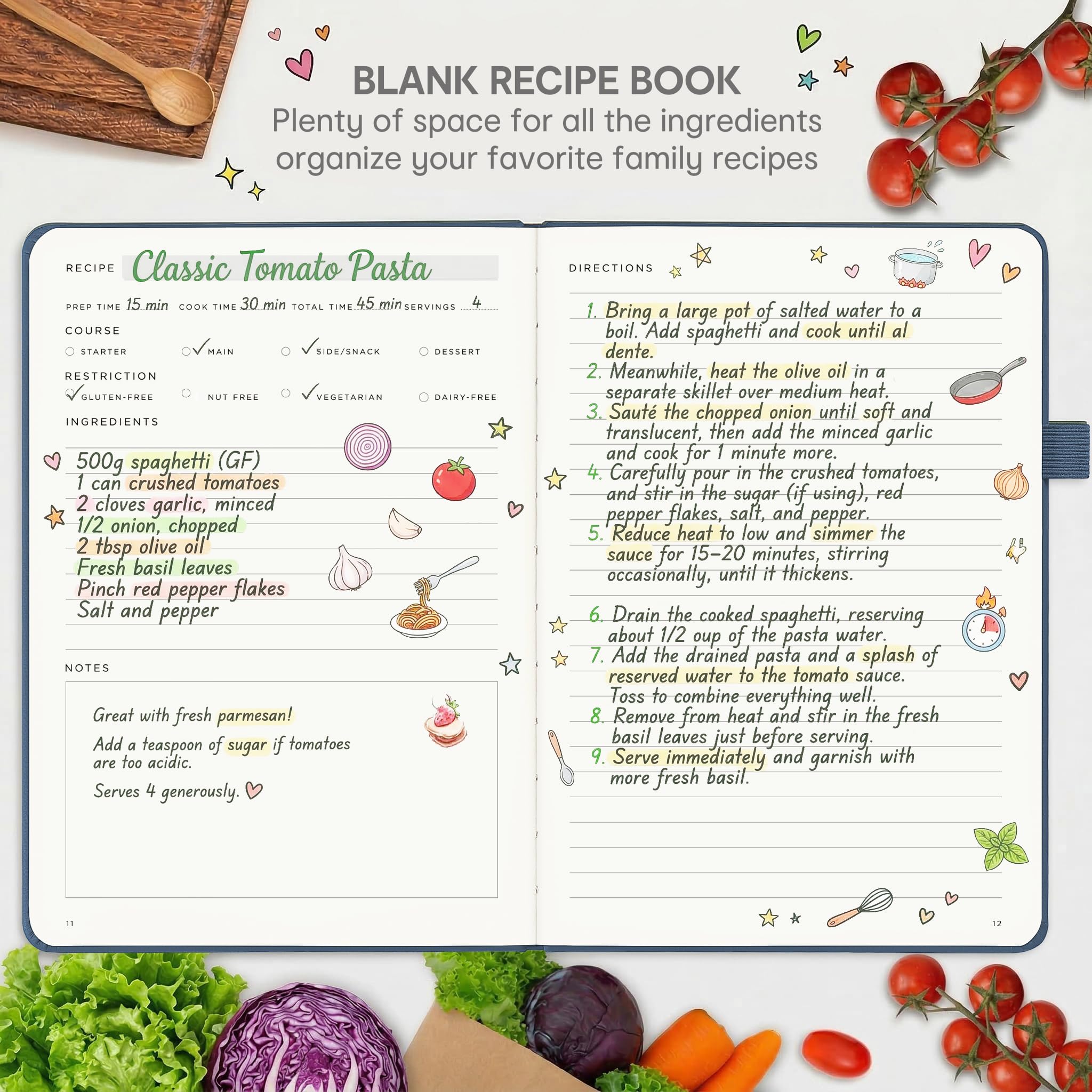 &And Per Se Libro de recetas para escribir en tus propias recetas, libro de recetas en blanco con tapa dura resistente al agua, libro de cocina vacío para organizar tus recetas, 5.7 x 8 pulgadas (azul