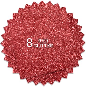 Red Glitter HTV Heat Transfer Vinyl Bundle 8 sheets-12 x12 Iron on Vinyl for T Shirts Hats Clothing Compatible with Cricut Cameo Heat Press Machine