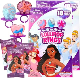Needzo Disney Princess Decorated Lollipop Rings, Bulk Flavored Candy for Birthday Party Favor, Individually Wrapped With Assorted Flavors - 36 Count