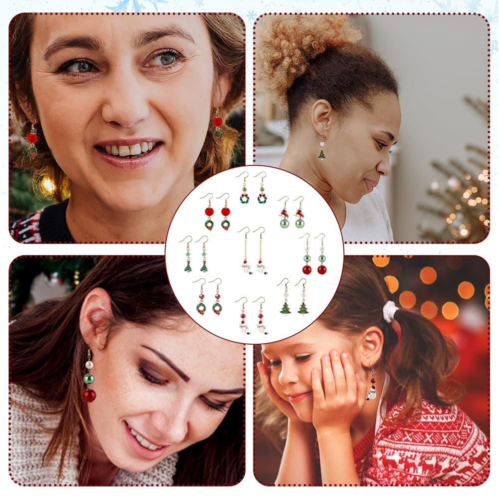 8 Paia Di Orecchini Natalizi A Fiocco PHOGARY - Set Luccicante Per Donne E Bambine, Regalo Perfetto - Foto 7