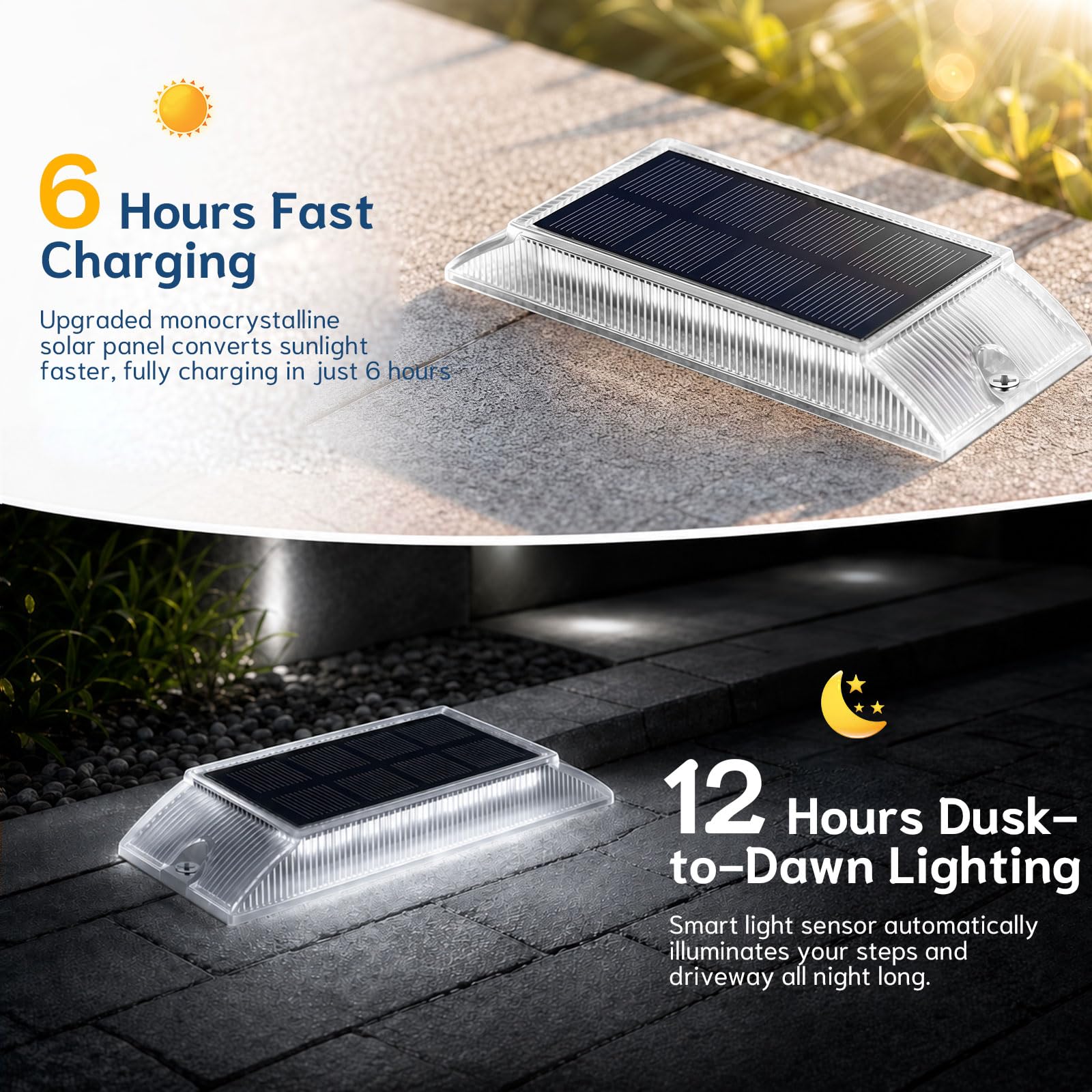 Solar Bodenleuchten Aussen,12 Stück 2-in-1 LED Solarlampen für Außen Garten | Alinana Wasserdichte Solarleuchten für Treppe, Terrasse, Garten, Gartendeko, Weg, Einfahrt und Stufen (Weiß/Blau)
