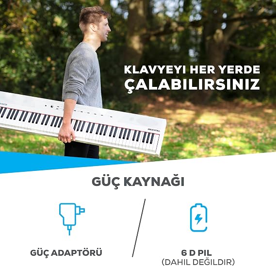 Alesis Recital White Dijital Piano Klavye 88 Tuşlu Yeni Başlayanlar İçin Yarı Ağırlıklı Tuşlu, Dahili Hoparlörlü ve Piano Dersli