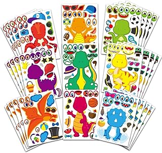 36 Sheets Make a Dinosaur Stickers Dinosaur Party Favors Make Your Own Dinosaur Sticker Cute Make a Face Dinosaur Stickers for Kids DIY Project Dino Theme Birthday Party Favor