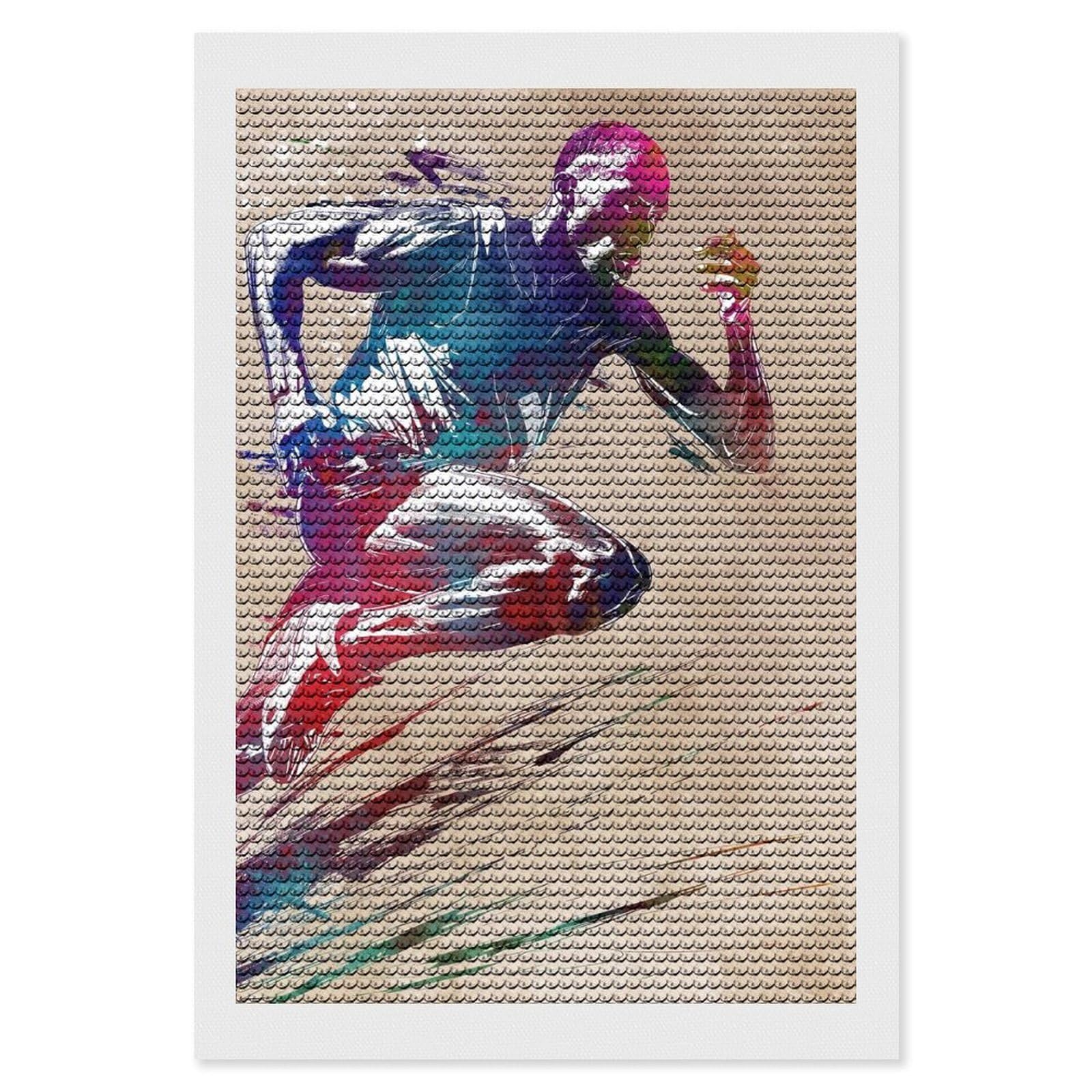 Junmoney Runner Sport Art Diamond Art Kit 8"x12", Modern Decor, Farmhouse Decor, Home Wall Art, Festive Craft Gift, Handmade Wall Decor