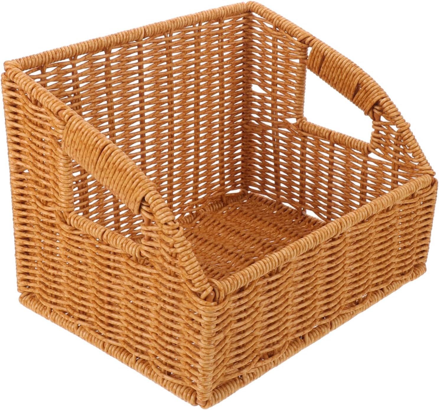 Rectangle Imitation Rattan Storage Basket with Slant Opening and Excellent Loadbearing Capacity, Hand Woven Plastic Organizer for Closets and Living Rooms, 23.5x18x17cm Beige