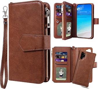 Case for Galaxy Note 10 Plus/Galaxy Note 10 Plus 5G, 2 in 1 Magnetic Detachable Shockproof Flip Folio PU Leather Case with Card Slot, Brown