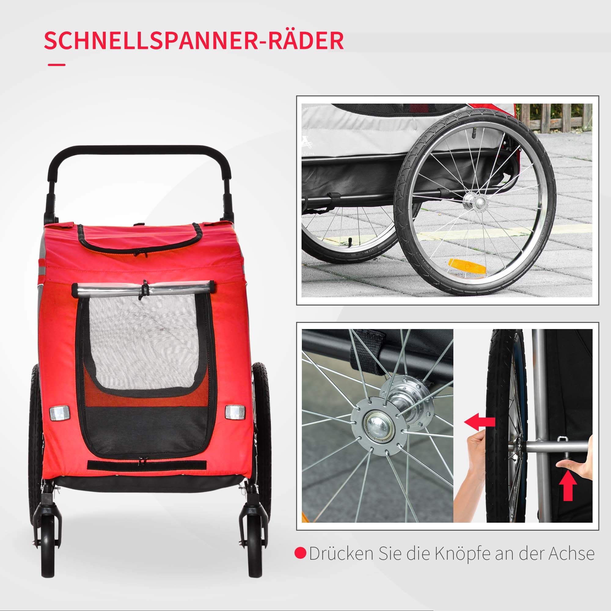 PawHut Hondenaanhanger 2-in-1 hondenaanhanger met reflectoren, hondenwagen max. 30 kg, voor grote honden, Oxford-stof, blauw