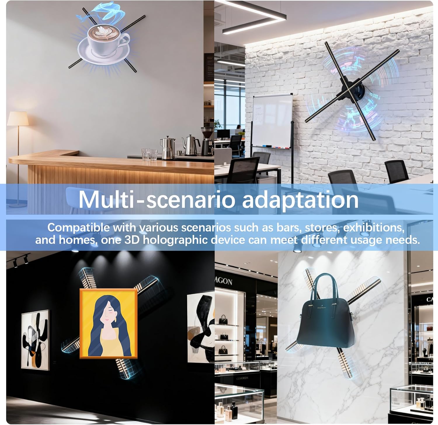 3Dhologramfan 65cm (25.6In), Commercial HD LED Holographic Display Fan with App & Remote Control, Bluetooth Audio, Splicing Support With 1500 Videos For Events, Trade Store Advertising, exhibition