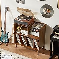 Vista 7 de LELELINKY Soporte grande para tocadiscos, soporte giratorio con almacenamiento, soporte para discos de vinilo con área de visualización, mesa