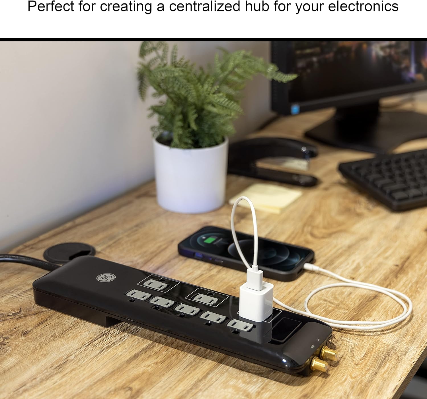 GE Home Electrical GE UltraPro 8 Outlet Surge Protector, 4 Ft Power Cord, 2160 Joules, Flat Plug, Power Filter, Circuit Breaker, UL Listed, Black, 34461