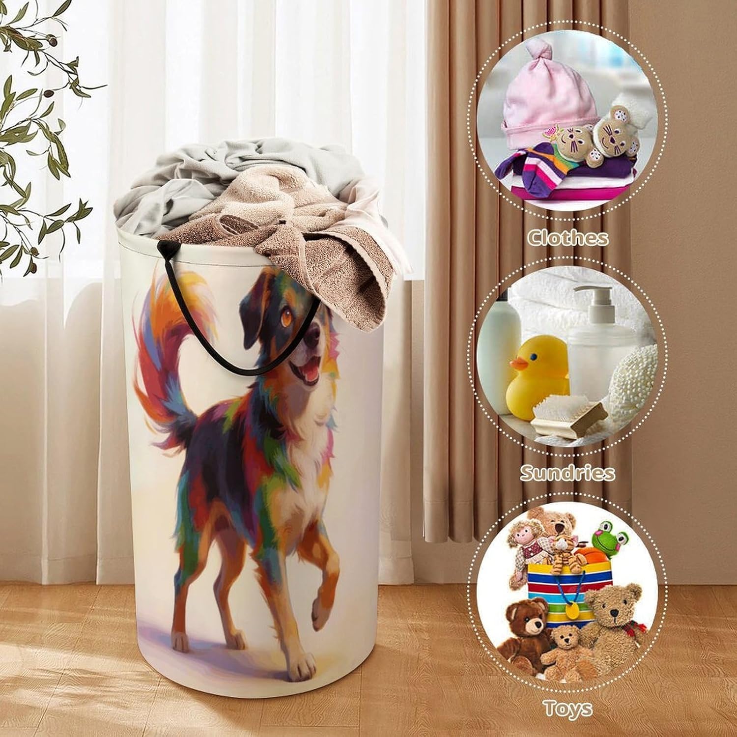 Colorful Fluffy Running Laundry Hamper 86L Waterproof Collapsible Clothes Basket with Double Handles Freestanding Foldable Laundry Basket Large Clothes Hamper for Bathroom