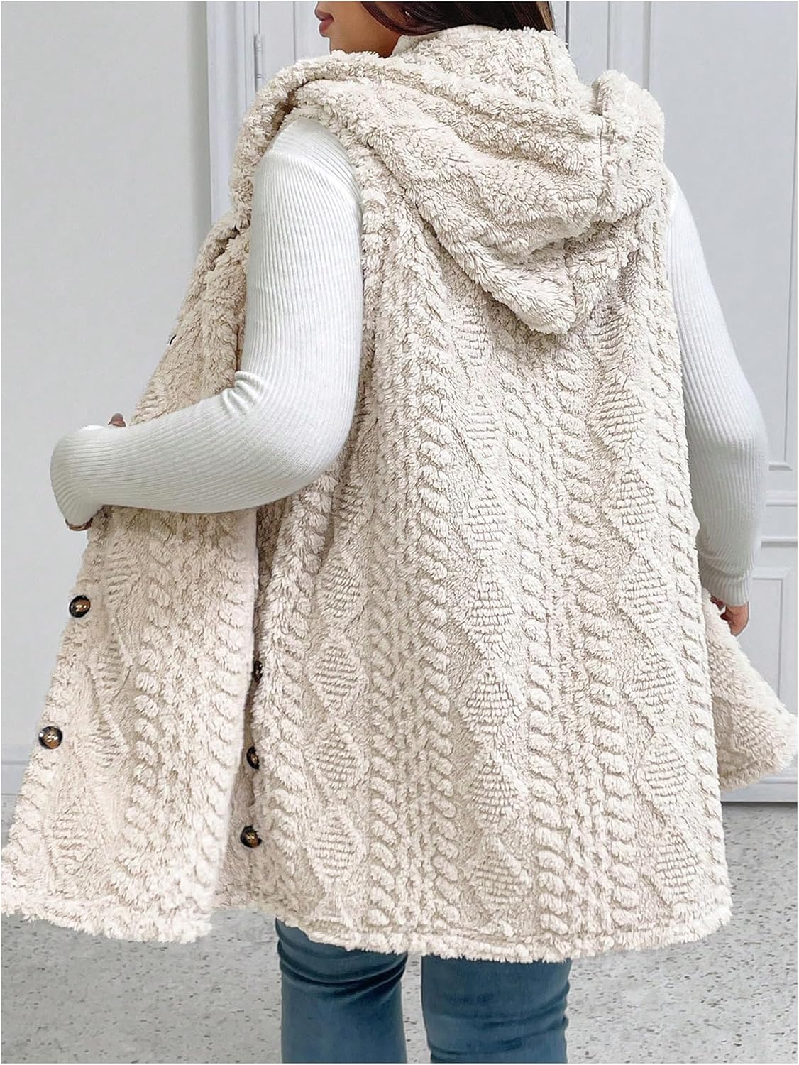 SOLY HUX Women's Plus Size Hooded Fleece Outerwear Vest Sleeveless Button Down Cardigan Coat Winter Clothes - Image 3