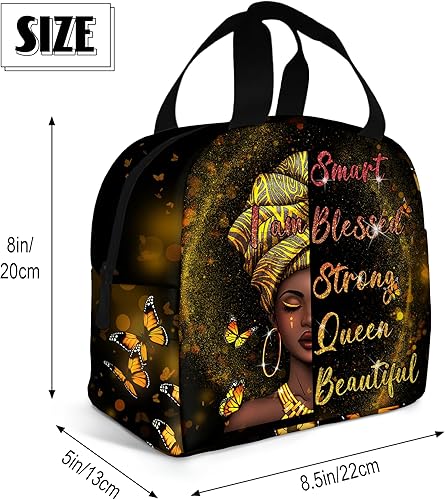 Miniatura 4 de Bolsa de almuerzo afroamericana para mujeres, reutilizable, negra, con aislamiento mágico, portátil, bolsa de mano para mujeres, viajes, senderismo,