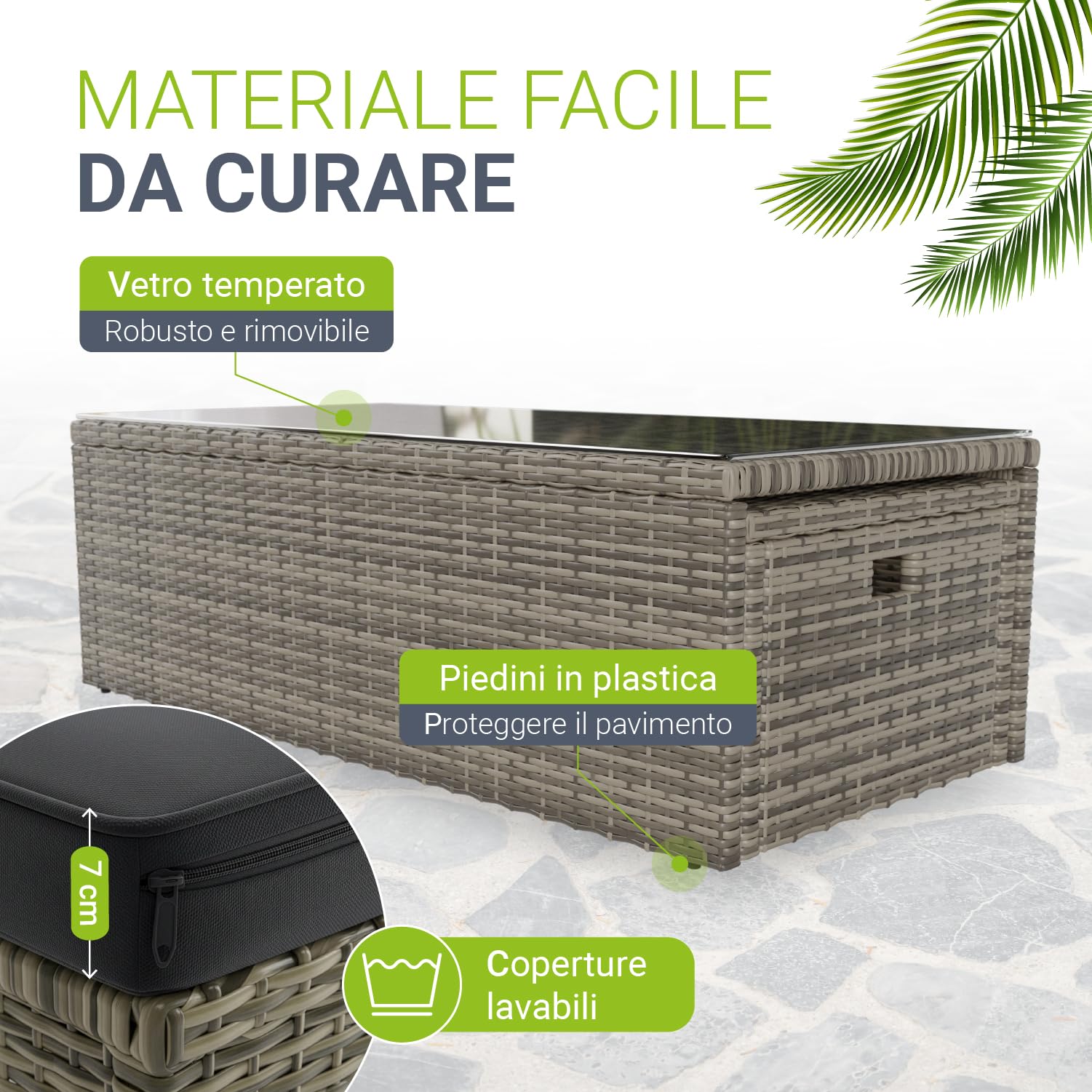 Juskys set di mobili da giardino Salou in polyrattan per 6 persone con tavolo e cuscini grigio