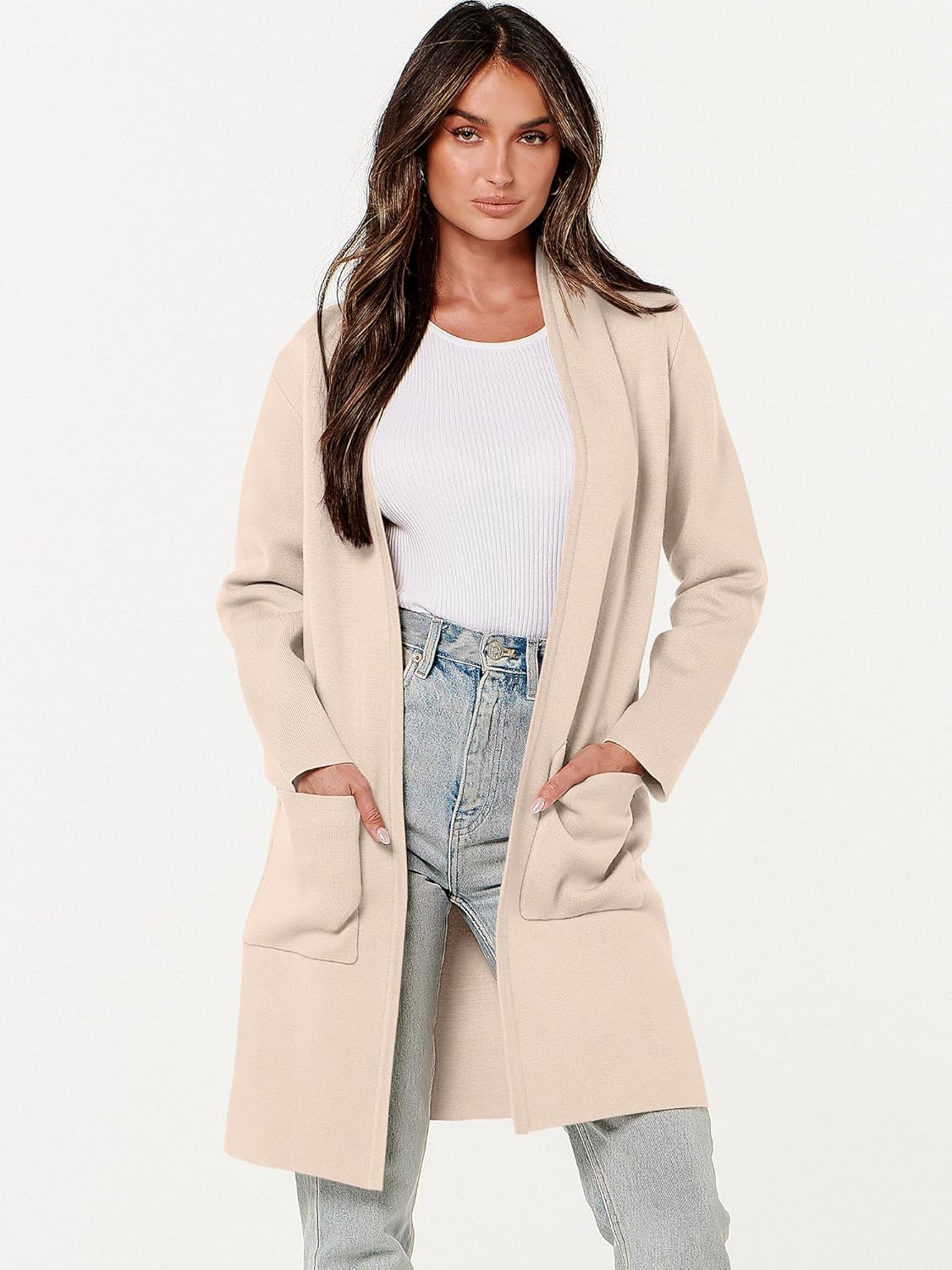 ANRABESS Cardigan Sweater for Women Casual 2025 Fall Fashion Coat Long Sleeve Open Front Knit Coatigan Outwear