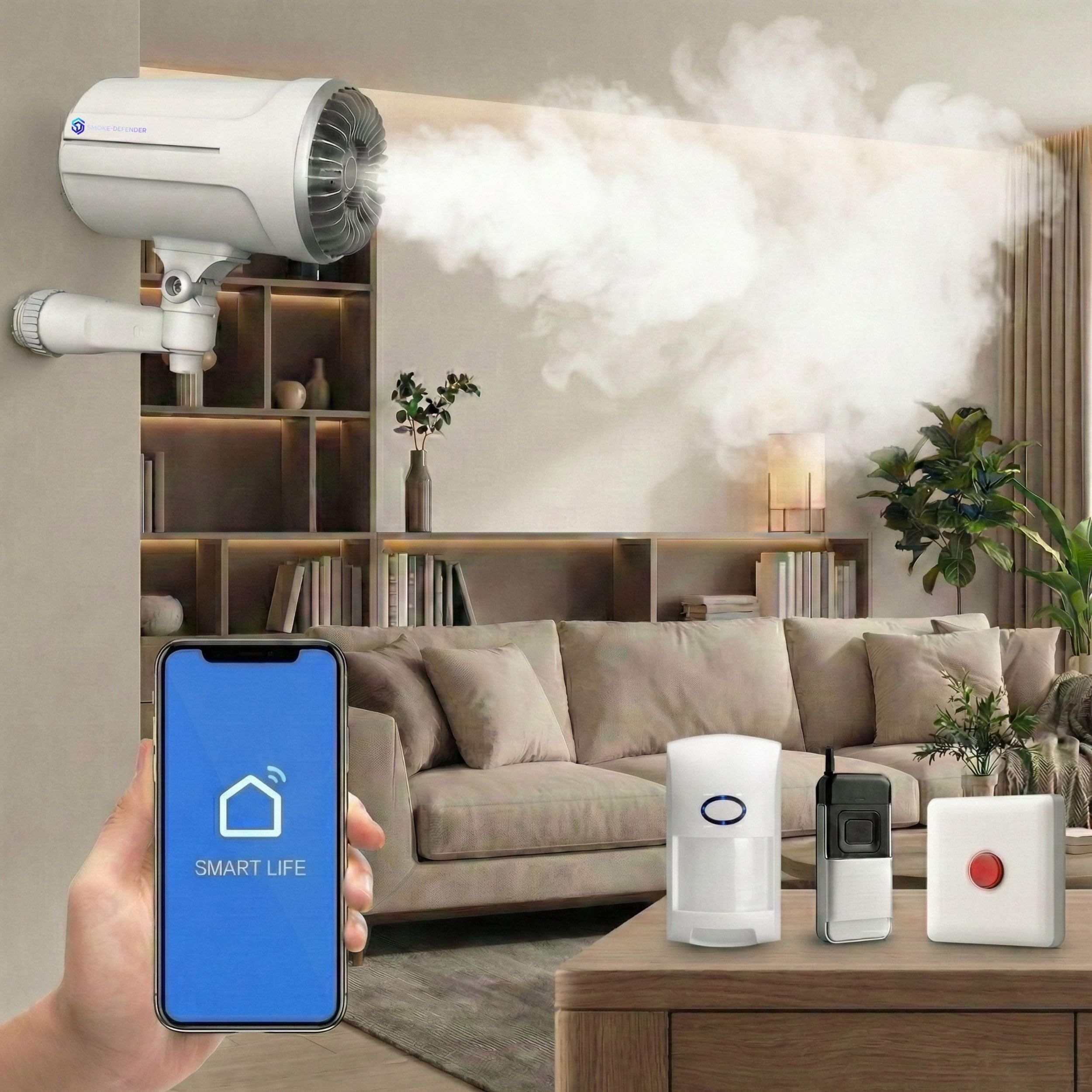 Nebelgenerator, Einbruchschutz, Sicherheit, ohne Vertrag, kompatibel mit SmartLife/Tuya, schnelle Verbreitung 100 bis 150 m³, Haus und Gewerbe (Bewegungsmelder)